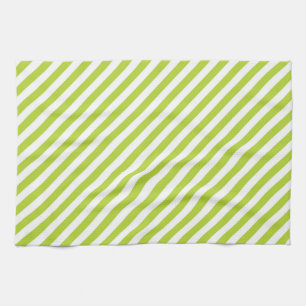 Linge De Cuisine Motif de bandes diagonales vert citron et blanc