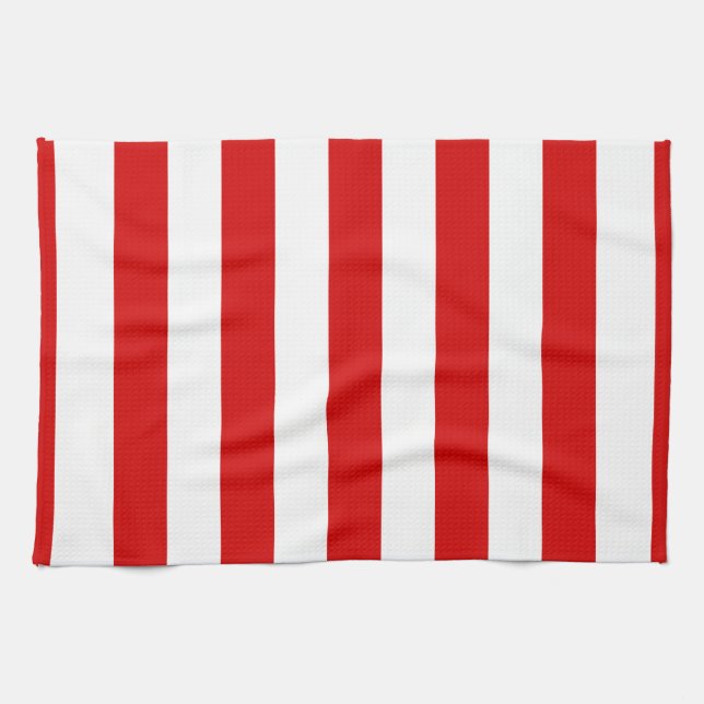 Linge De Cuisine Motif de bandes XL rouges et blanches (Horizontal)