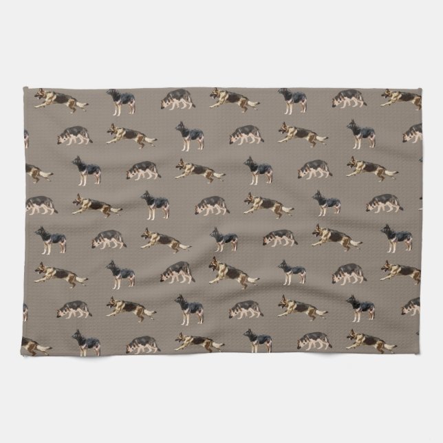 Linge De Cuisine Motif de berger allemand (brun) (Horizontal)