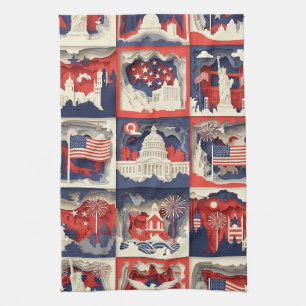Linge De Cuisine Motif de carreau en papier découpé patriotique str