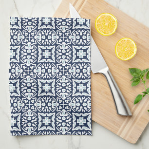 Linge De Cuisine Motif de carreaux espagnols marine et blanc