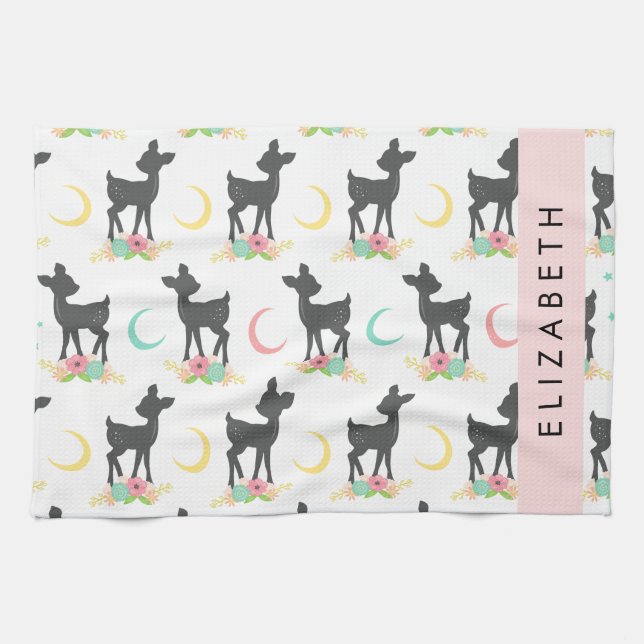 Linge De Cuisine Motif de cerfs, Cerf de bébé, Boho, Fleurs, Votre  (Horizontal)