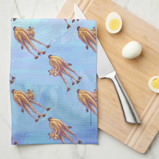 Linge De Cuisine Motif de chameau sur Blue Heads and Tails (Quart Plié)