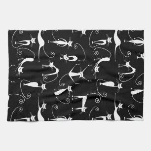 Linge De Cuisine Motif de chat blanc élancé fantaisiste