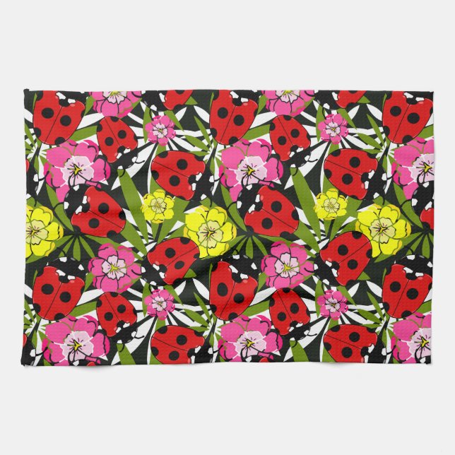 Linge De Cuisine Motif de choux Ladybirds et de fleurs (Horizontal)