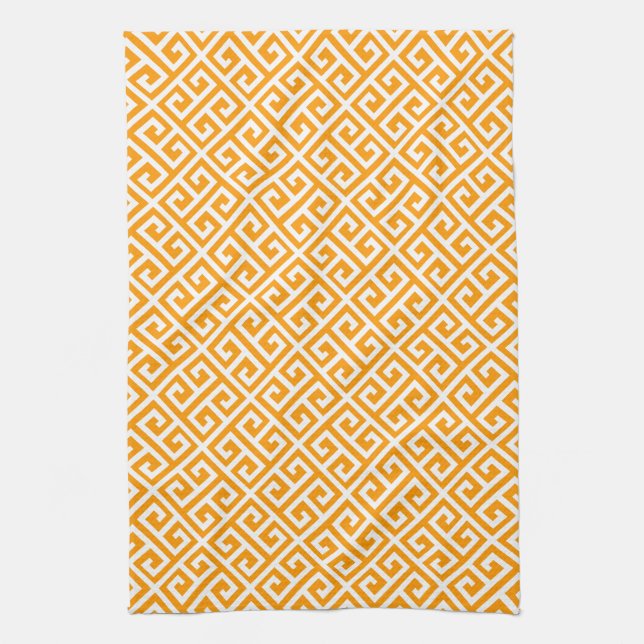 Linge De Cuisine Motif de clé grecque or et blanc (Vertical)