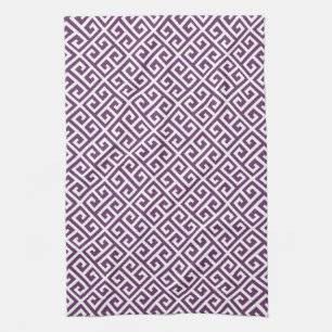 Linge De Cuisine Motif de clé grecque violet et blanc
