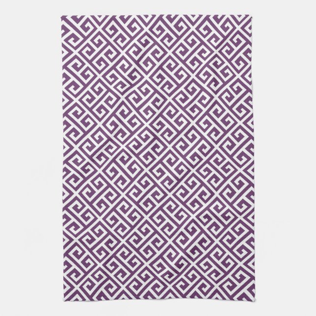 Linge De Cuisine Motif de clé grecque violet et blanc (Vertical)