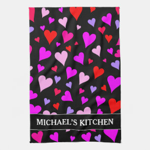 Linge De Cuisine Motif de coeur amusant rouge, rose, violet et mage