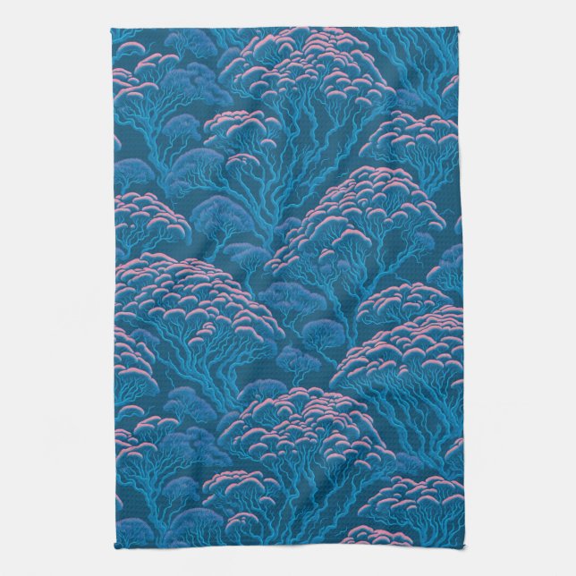 Linge De Cuisine Motif De Corail Bleu Et Rose (Vertical)
