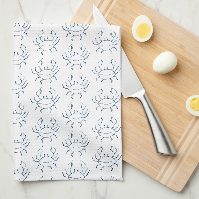 Linge De Cuisine Motif de crabe bleu - Côtier (Quart Plié)