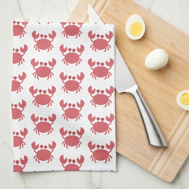 Linge De Cuisine Motif de crabe rouge mou - Côtier (Quart Plié)