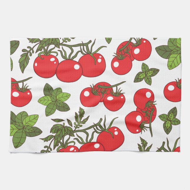 Linge De Cuisine Motif de cuisine sans couture Tomato Basil (Horizontal)
