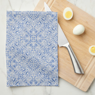 Linge De Cuisine Motif de dentelle ajourée grise et bleue vintage