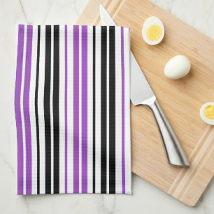Linge De Cuisine Motif de design à rayures violettes noires et blan