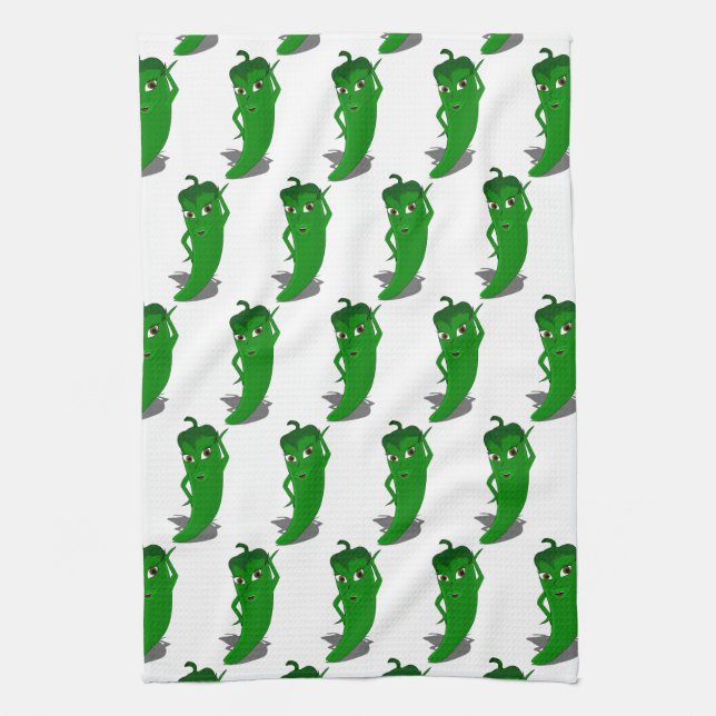 Linge De Cuisine Motif de dessin animé Green Pepper Diva (Vertical)