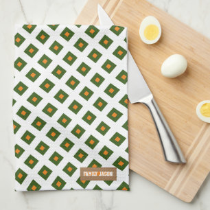 Linge De Cuisine Motif de diamant monogrammé moderne de blanc vert