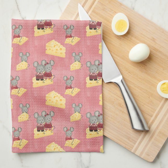 Linge De Cuisine Motif de famille de souris ringarde mignonne (Quart Plié)