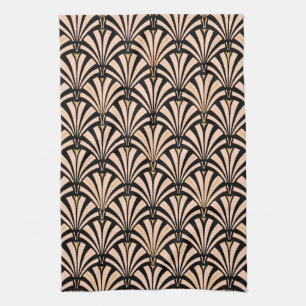 Linge De Cuisine Motif de fan d'art déco - pêche sur le noir