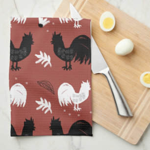 Linge De Cuisine Motif de ferme floral dessiné à la main de coqs