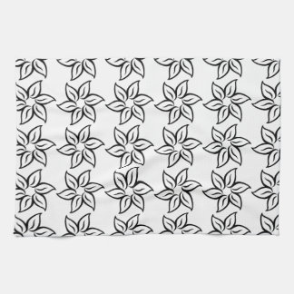 Linge De Cuisine Motif de fleur bouclé - noir sur le blanc