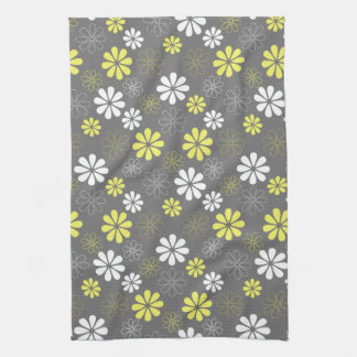 Linge De Cuisine Motif de fleur gris et jaune