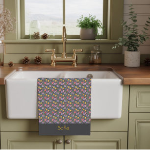 Linge De Cuisine Motif de fleur sauvage simple gris nom
