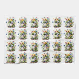 Linge De Cuisine motif de fleurs orange, rose, jaune et bleu