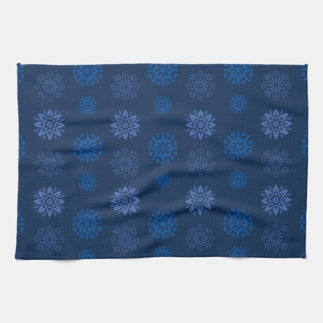 Linge De Cuisine Motif de flocon de neige bleu foncé (Horizontal)