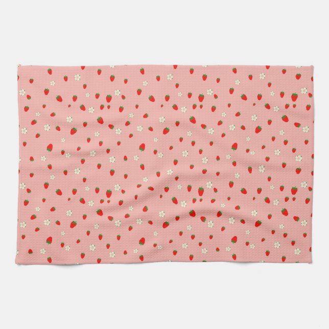 Linge De Cuisine Motif de fraises et de fleurs (Horizontal)