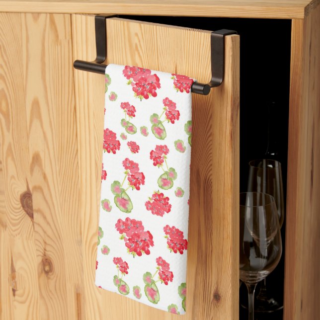 Linge De Cuisine Motif de géraniums aquarelles (Pliage en tiers)