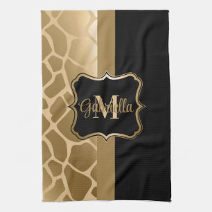 Linge De Cuisine Motif de girafe noire et dorée