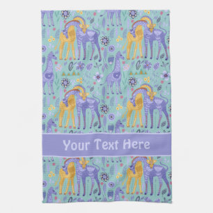 Linge De Cuisine Motif de girafes jaunes Turquoises violettes de Wh