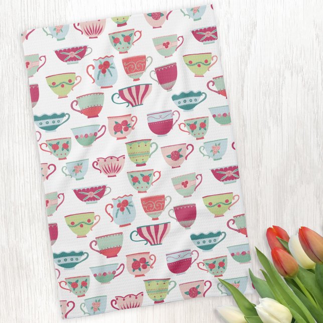 Linge De Cuisine Motif de la coupe de thé (Vintage tea cup pattern kitchen towel)