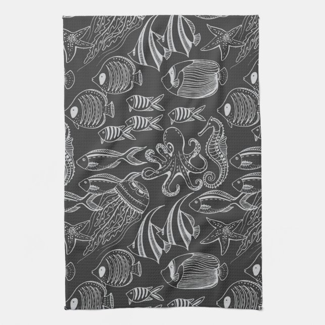 Linge De Cuisine Motif de la Mer Noire (Vertical)