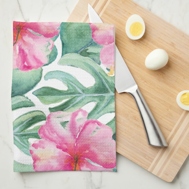 Linge De Cuisine Motif de la Monstère tropicale Hibiscus (Quart Plié)