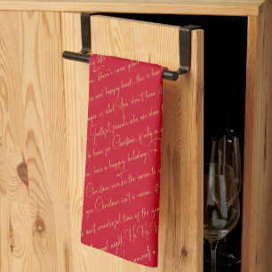Linge De Cuisine Motif de la typographie de Noël en or rouge #36 ID