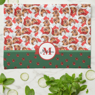 Linge De Cuisine Motif de Labrador jaune Monogramme Chien de Noël