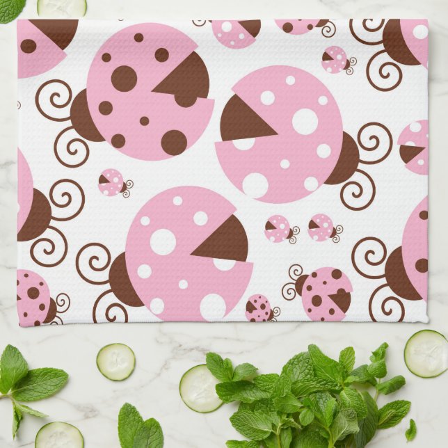 Linge De Cuisine Motif De Ladybugs, Mignons Ladybugs, Pink Ladybugs (Plié)