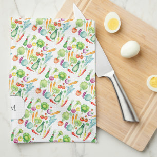 Linge De Cuisine Motif de légumes à l'aquarelle monogrammé