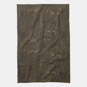 Linge De Cuisine Motif de ligne de visage botanique rustique (1)