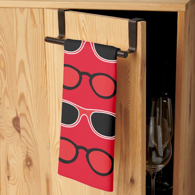 Linge De Cuisine Motif de lunettes de soleil rouge noir (Pliage en tiers)