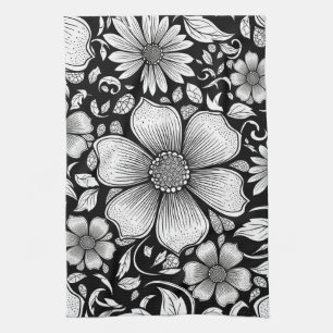 Linge De Cuisine Motif de luxe floral monochrome chic (6)