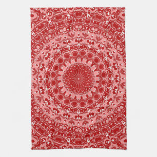 Linge De Cuisine Motif de mandala ornemental rouge et blanc