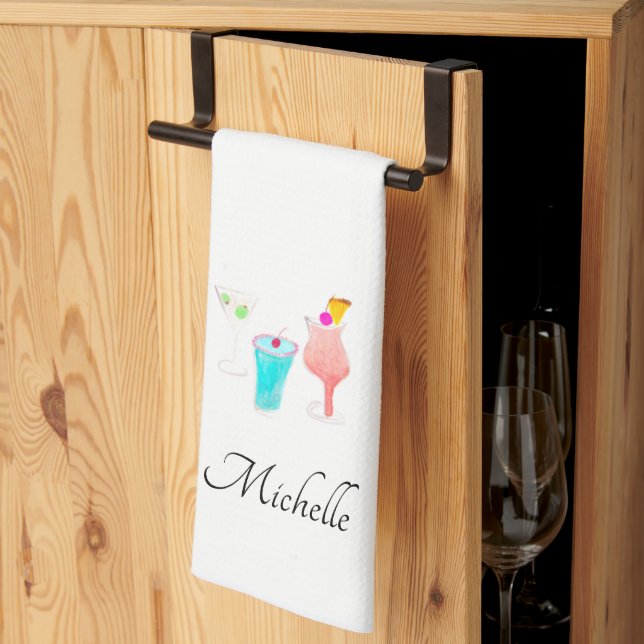 Linge De Cuisine Motif de Margarita au cocktail d'aquarelle   Nom (Pliage en tiers)