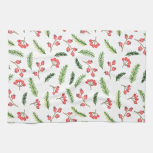 Linge De Cuisine Motif de Mistletoe de Noël tiré à la main brillant