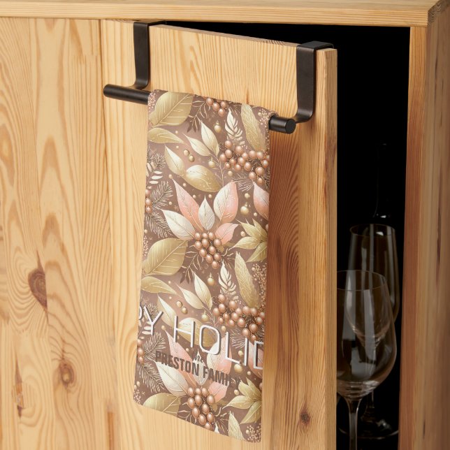 Linge De Cuisine Motif de Noël en or rose #8 ID1009 (Pliage en tiers)