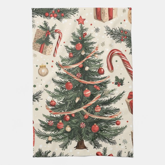 Linge De Cuisine Motif de Noël floral Poinsettia (4) (Vertical)