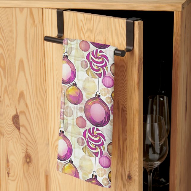 Linge De Cuisine Motif de Noël Magenta Gold n° 6 ID1009 (Pliage en tiers)