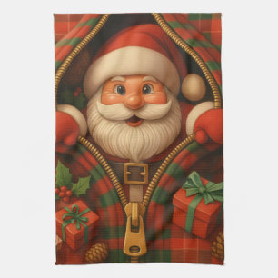 Linge De Cuisine Motif de Noël Père Noël à carreaux 